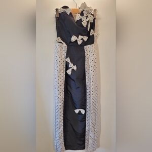 Elegant Strapless Handmade Black and White Bows Sleeveless Bustier Dress - Xs